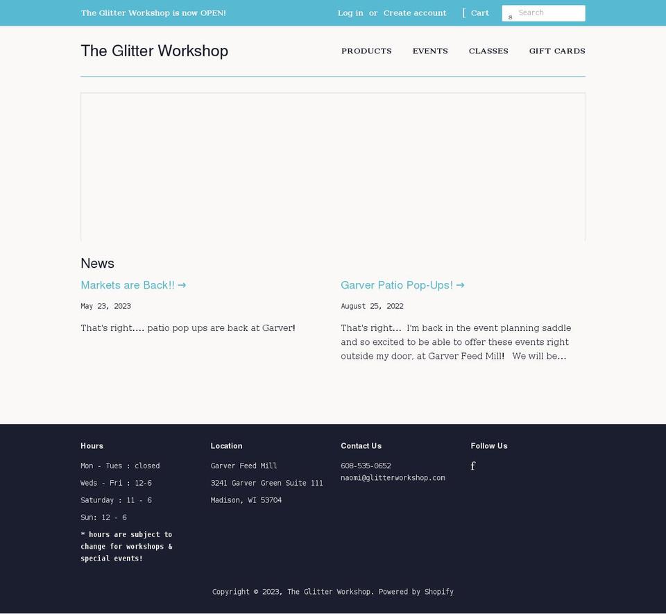 glitterworkshop.myshopify.com shopify website screenshot