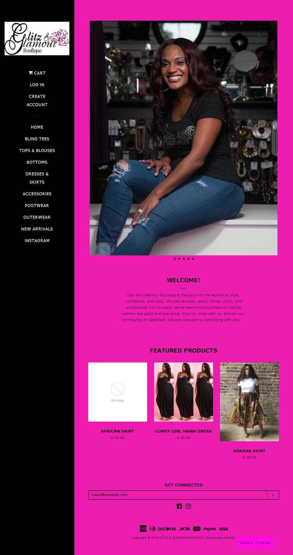 glitzandglamourboutique.net shopify website screenshot
