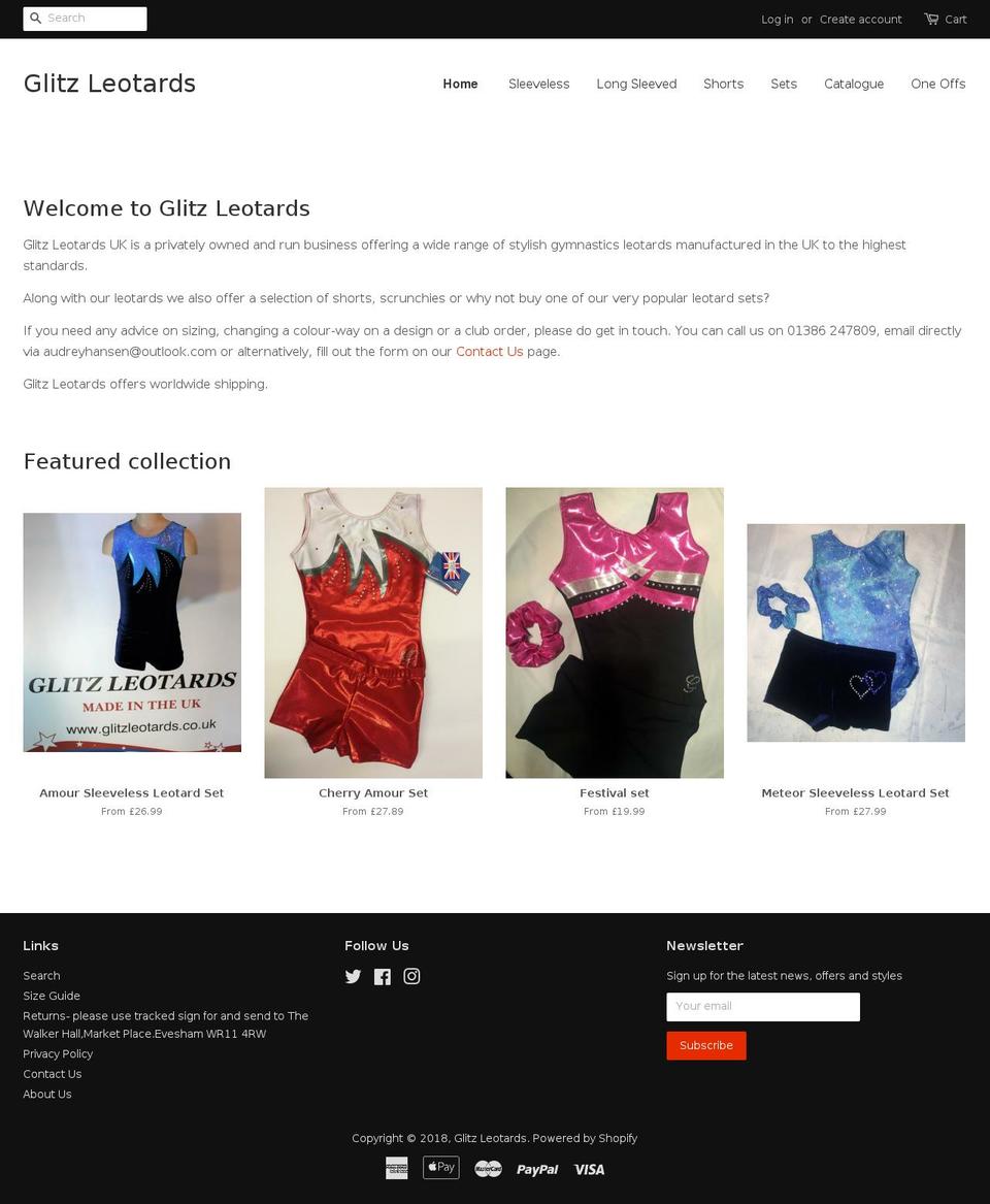 glitzleotards.co.uk shopify website screenshot