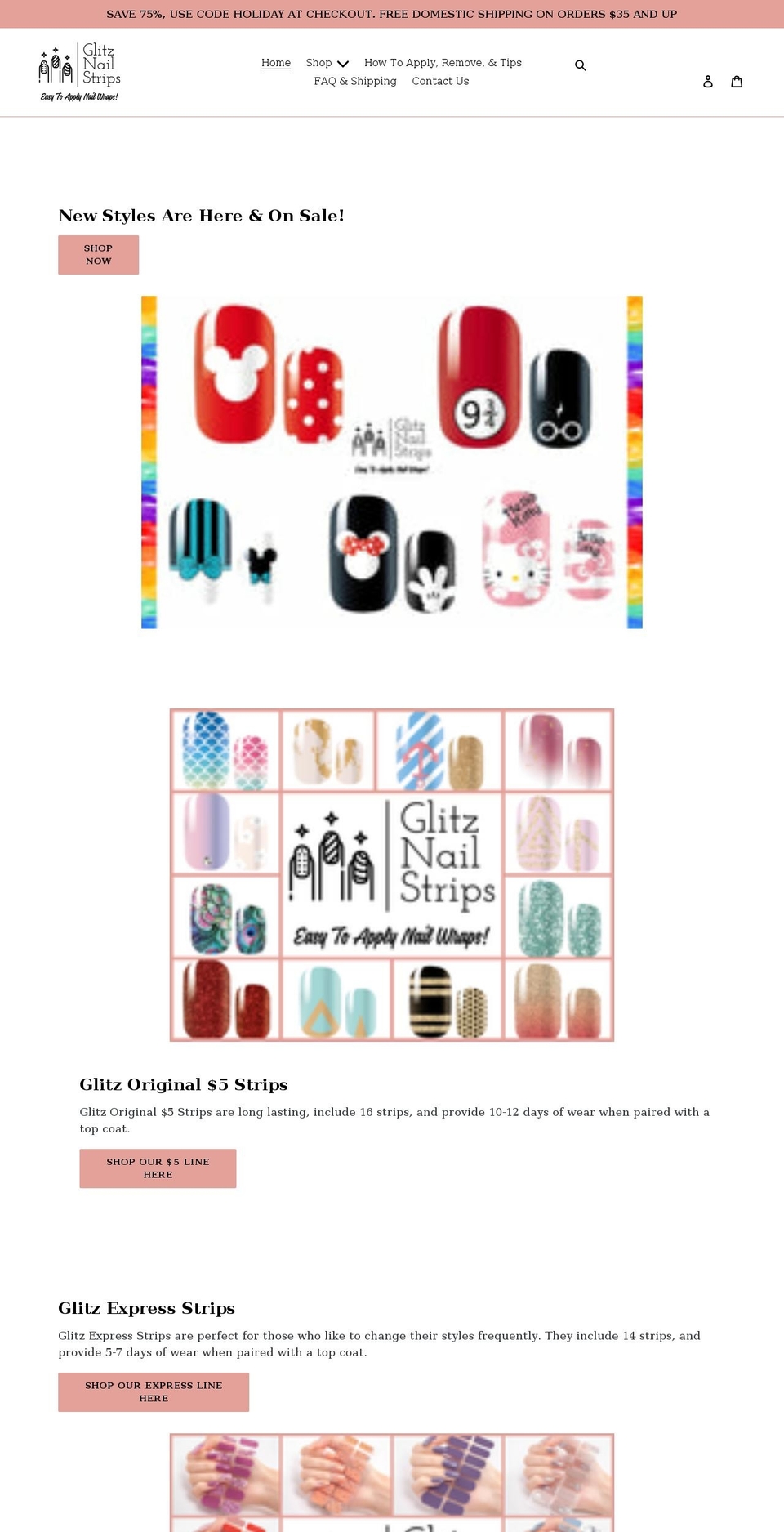 glitznailstrips.com shopify website screenshot