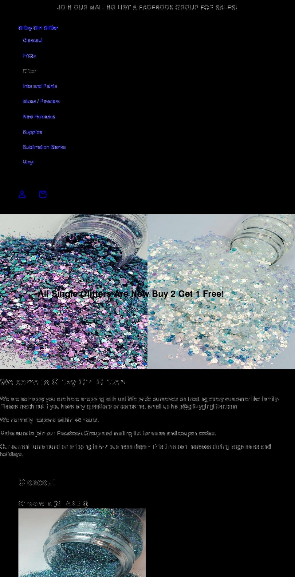 glitzygirlglitter.com shopify website screenshot