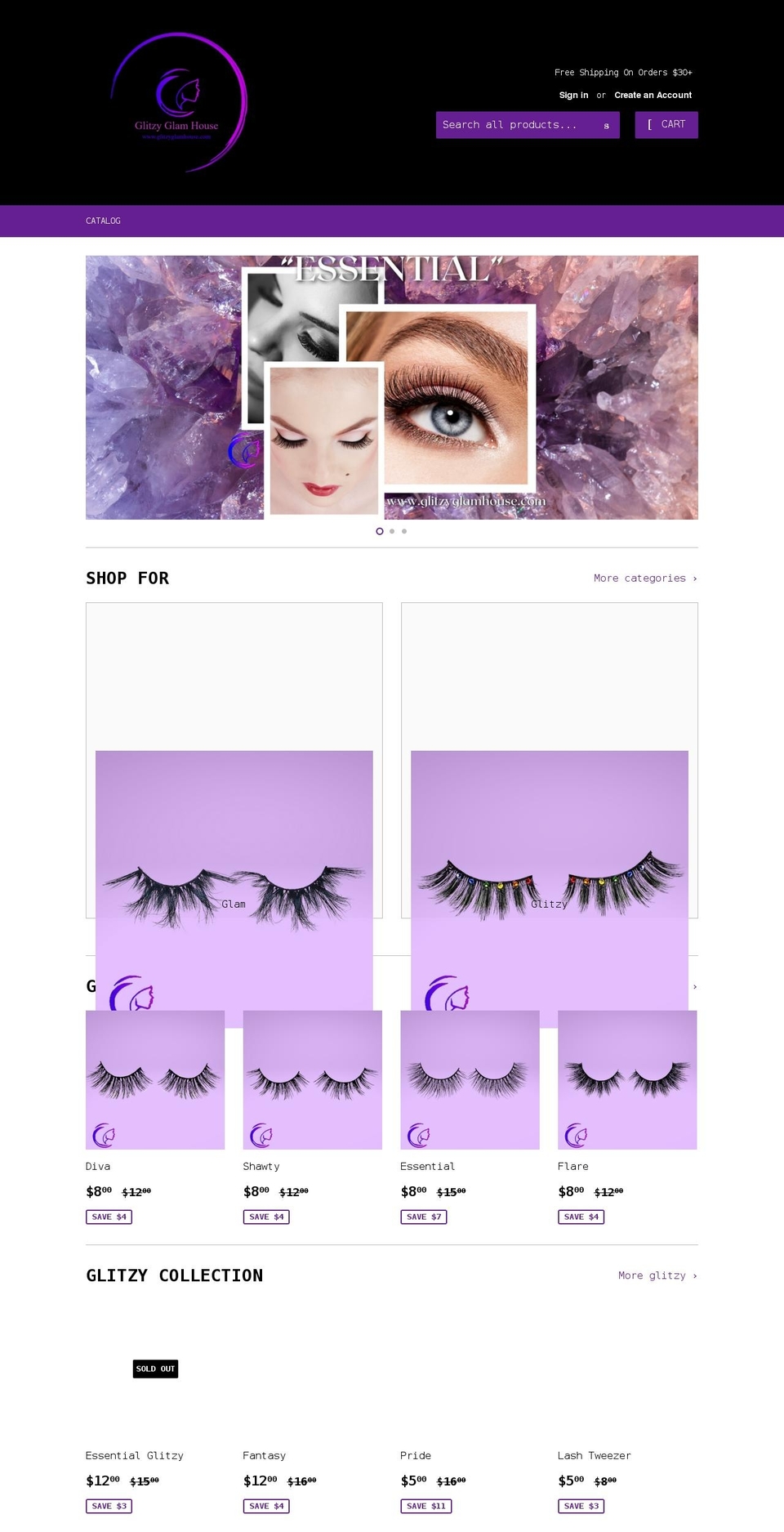 glitzyglamhouse.com shopify website screenshot