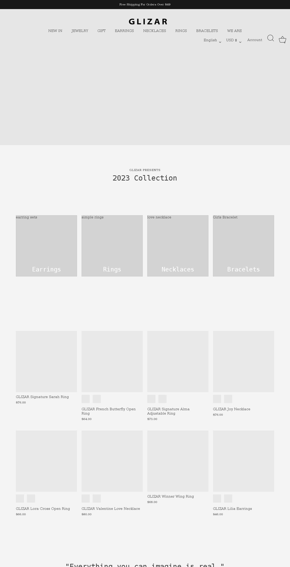 glizar.com shopify website screenshot