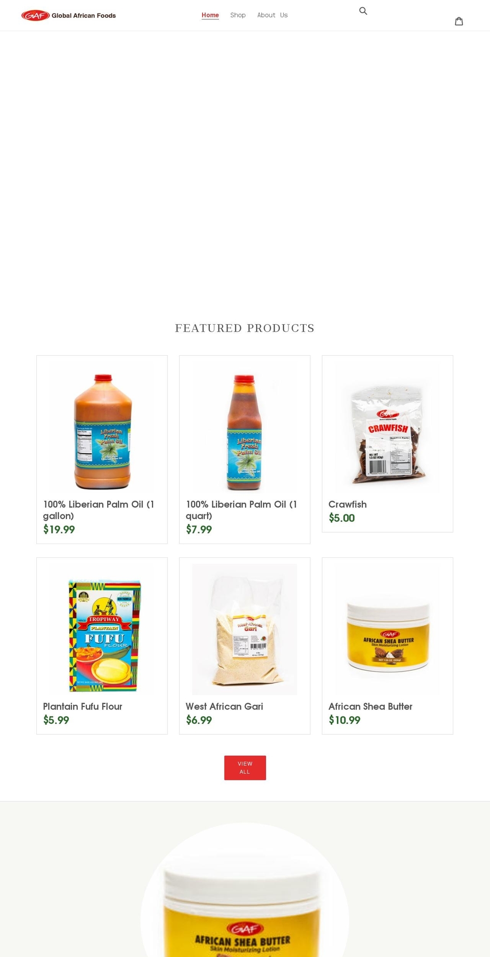 globalafricanfoods.com shopify website screenshot