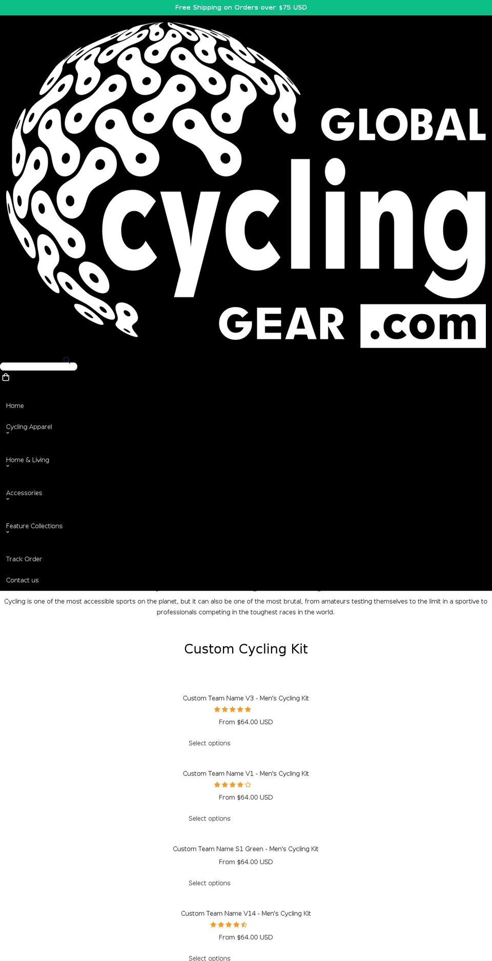 globalcyclinggear.com — Shopify storefront screenshot
