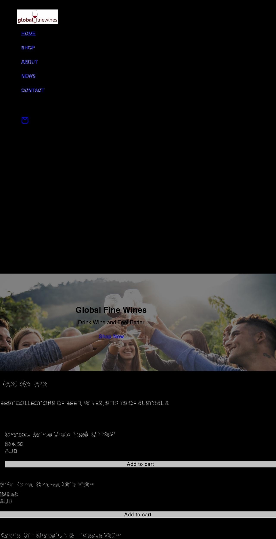 globalfinewines.com.au shopify website screenshot