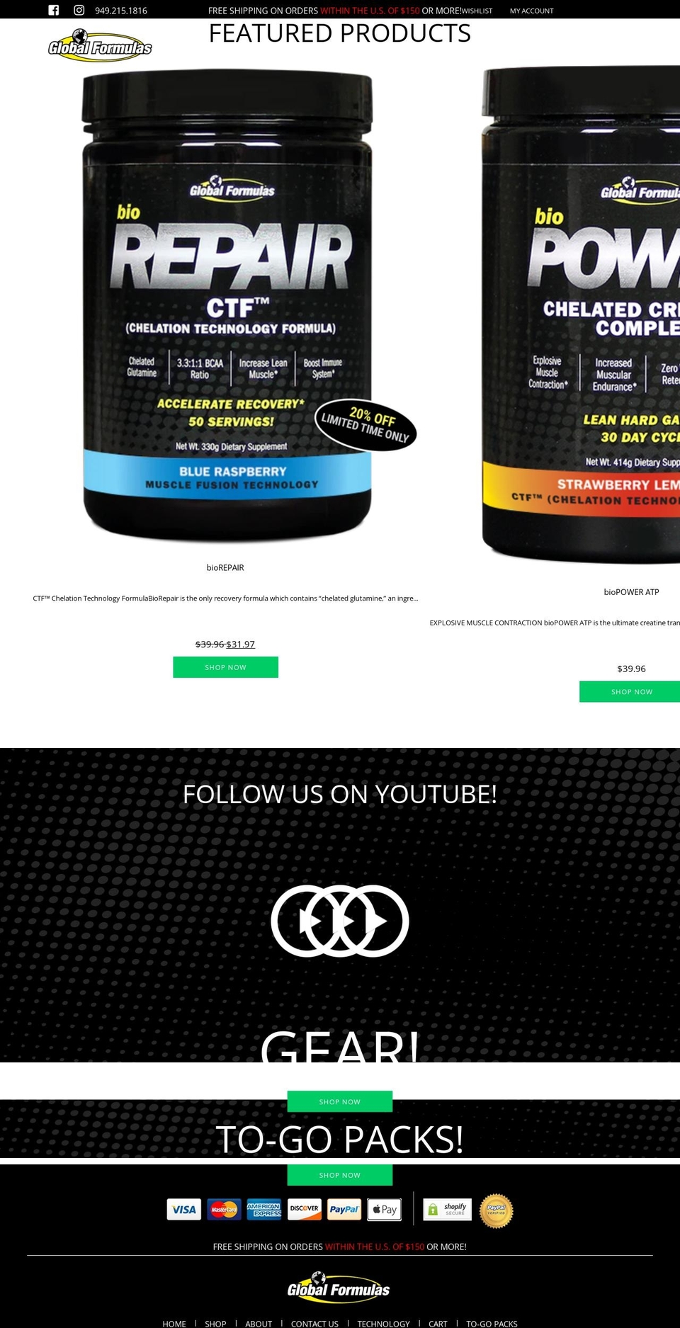globalformulas.com shopify website screenshot