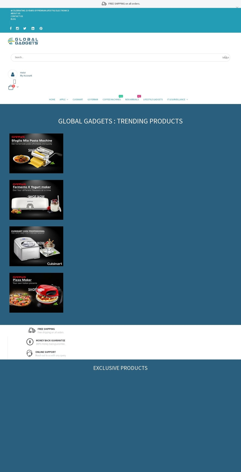 LIVE GG Shopify theme site example globalgadgets.com