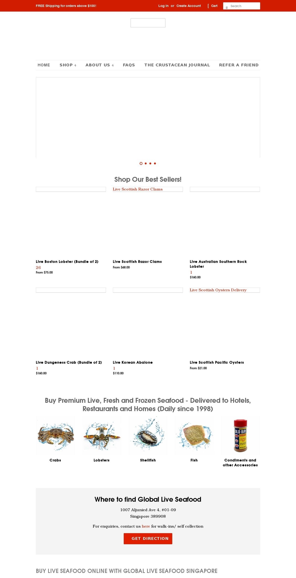 globalliveseafood.com shopify website screenshot