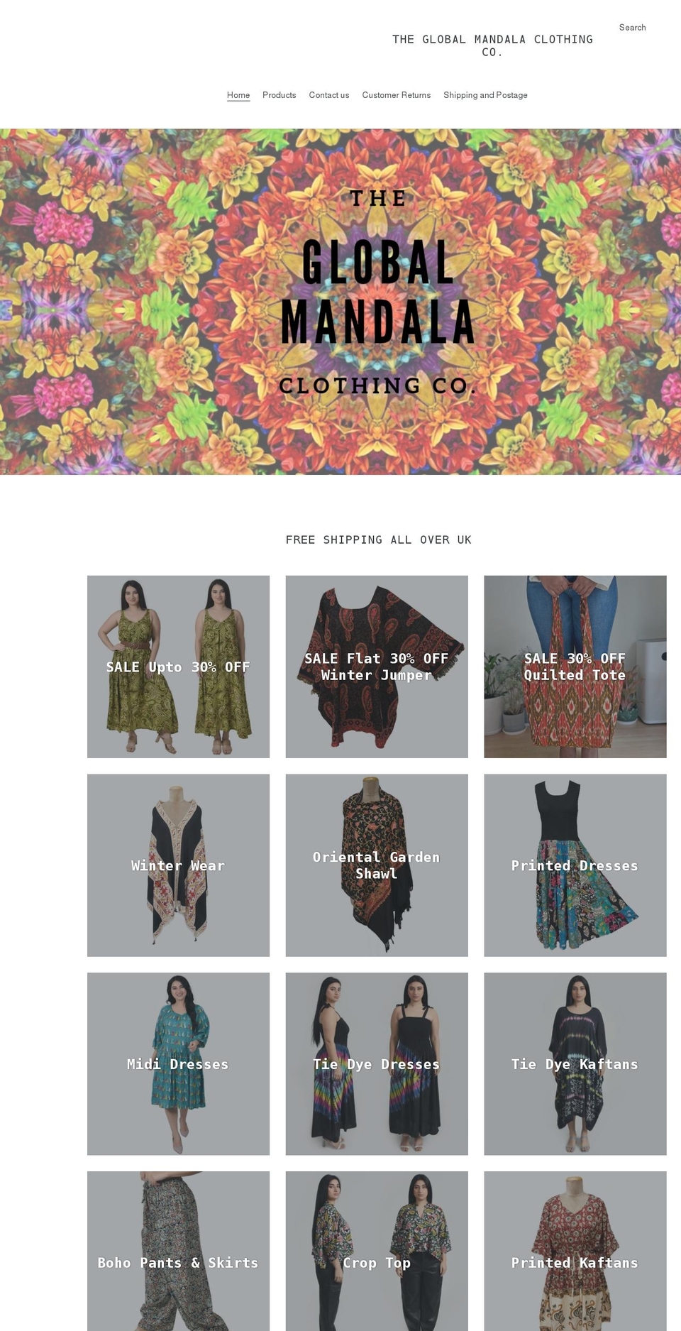 globalmandalaclothing.com shopify website screenshot