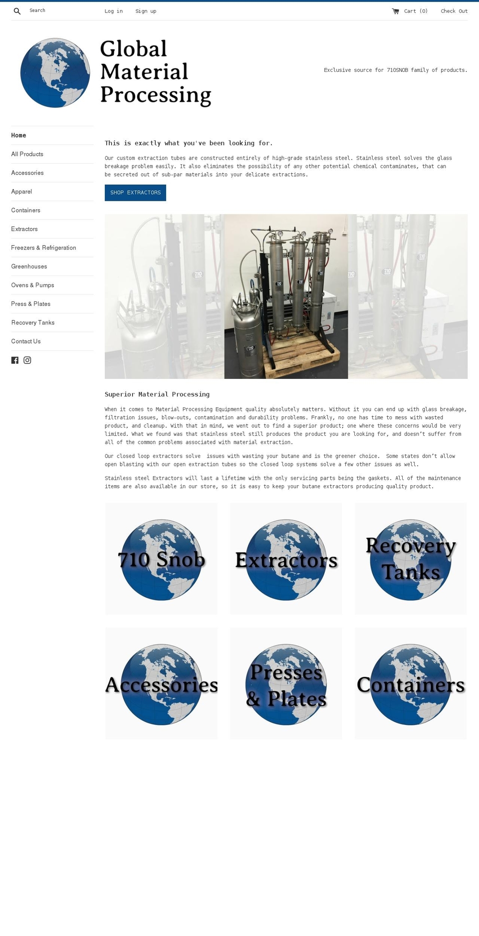 globalmaterialprocessing.com shopify website screenshot