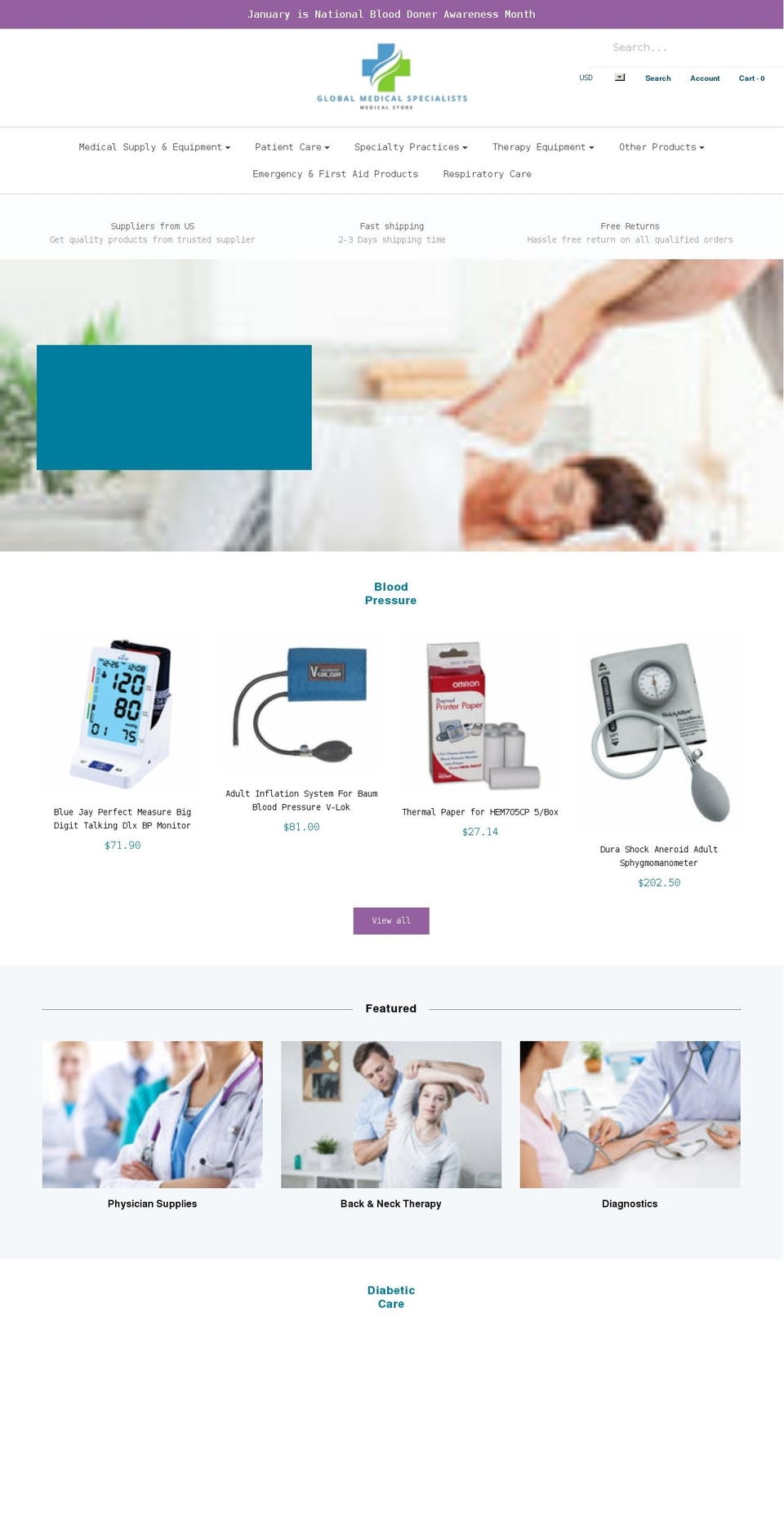 Theme with Installments message Shopify theme site example globalmedicalspecialists.com