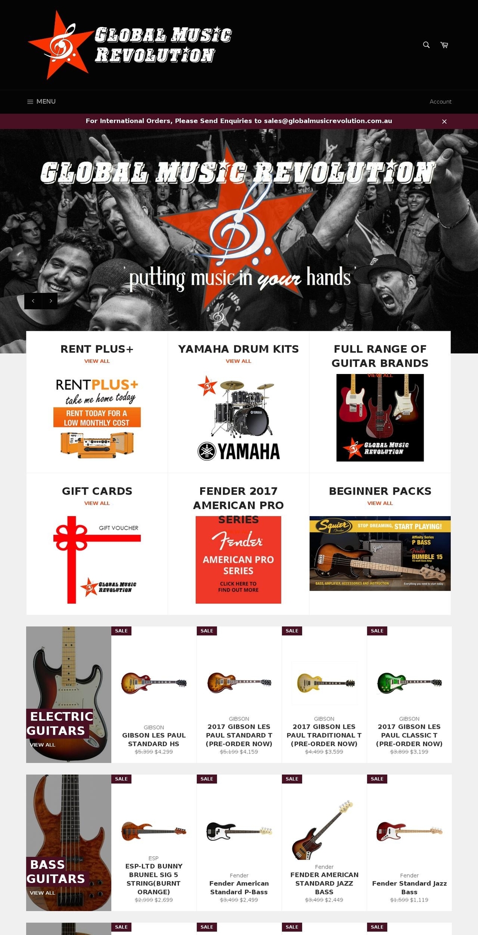 globalmusicrevolution.com.au shopify website screenshot