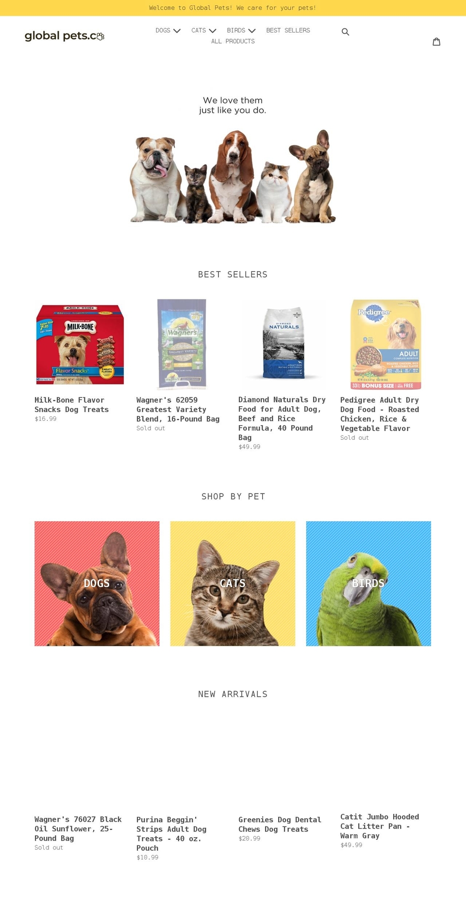 globalpets.co shopify website screenshot