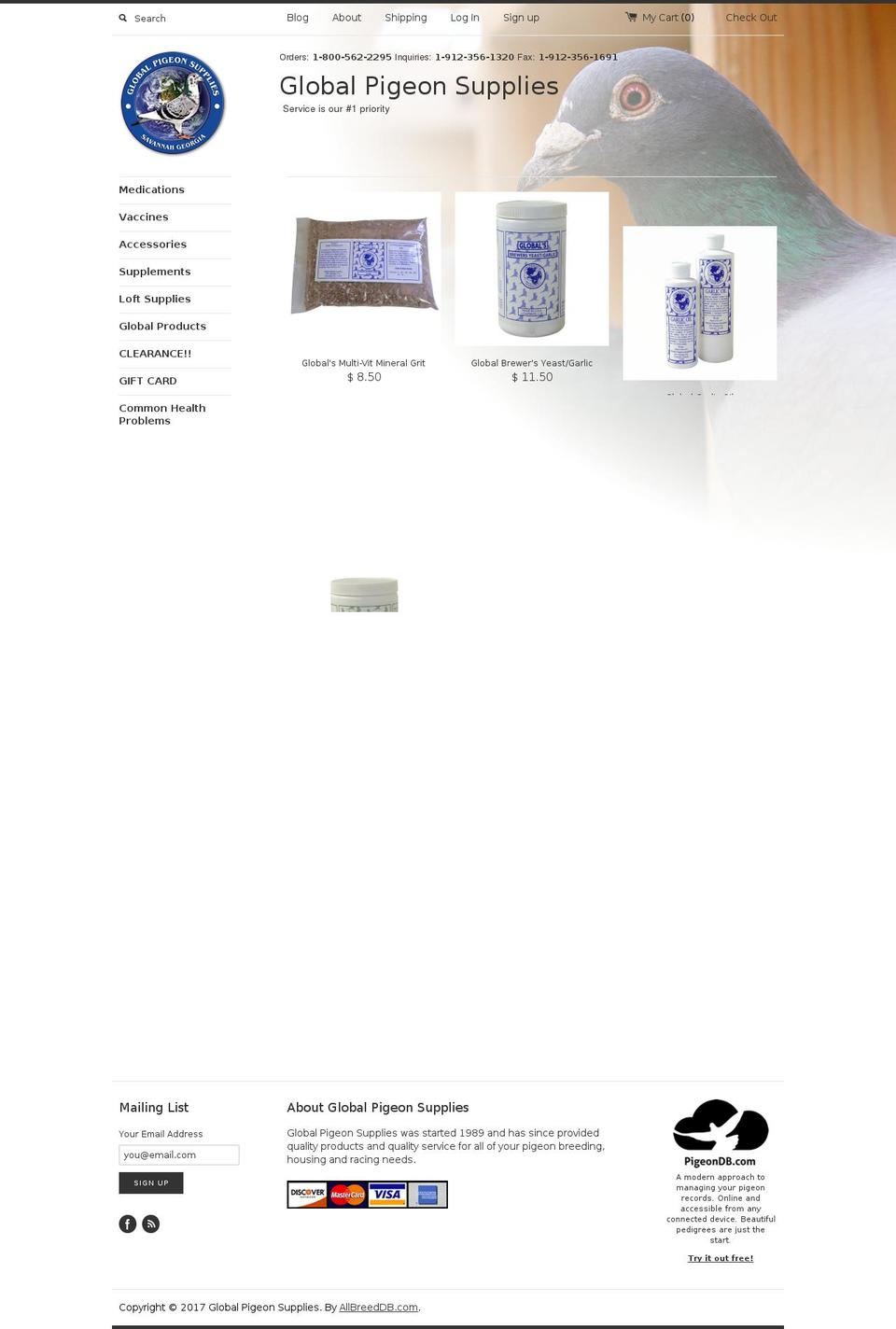 globalpigeonsupplies.com shopify website screenshot