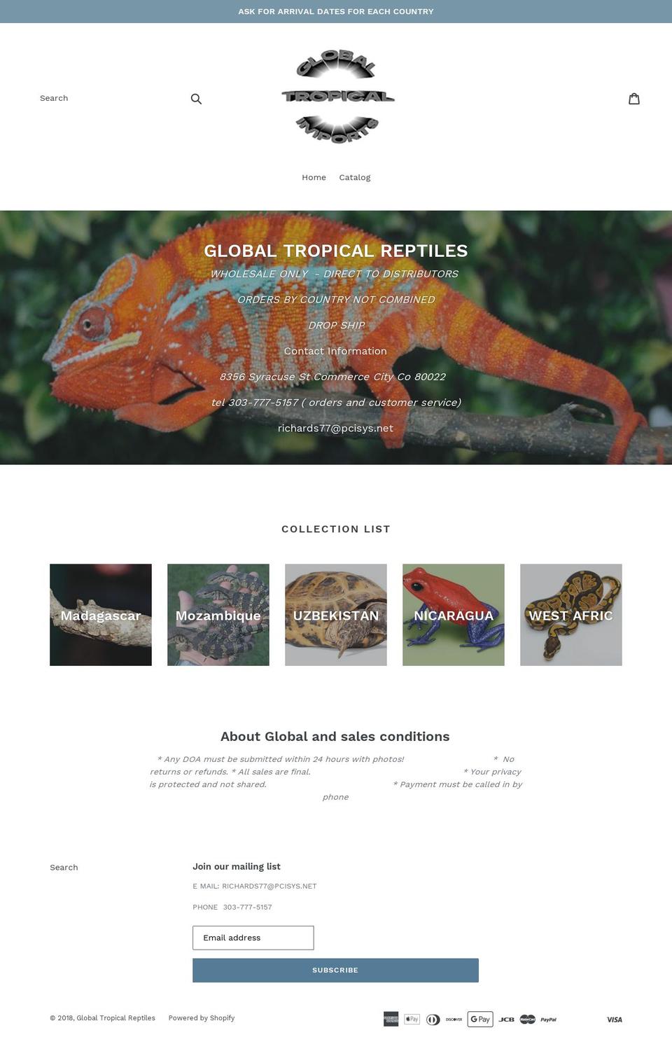 globalreptile.com — Shopify storefront screenshot