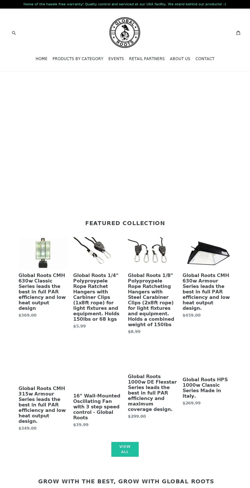 globalrootshydroponics.com shopify website screenshot