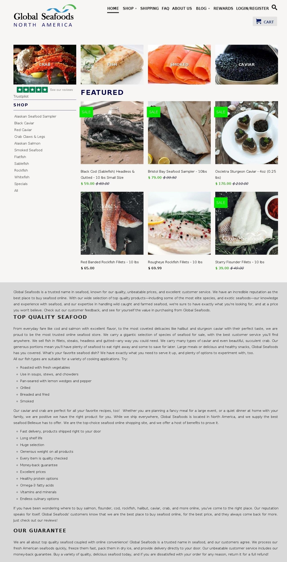 globalseafoods.com shopify website screenshot
