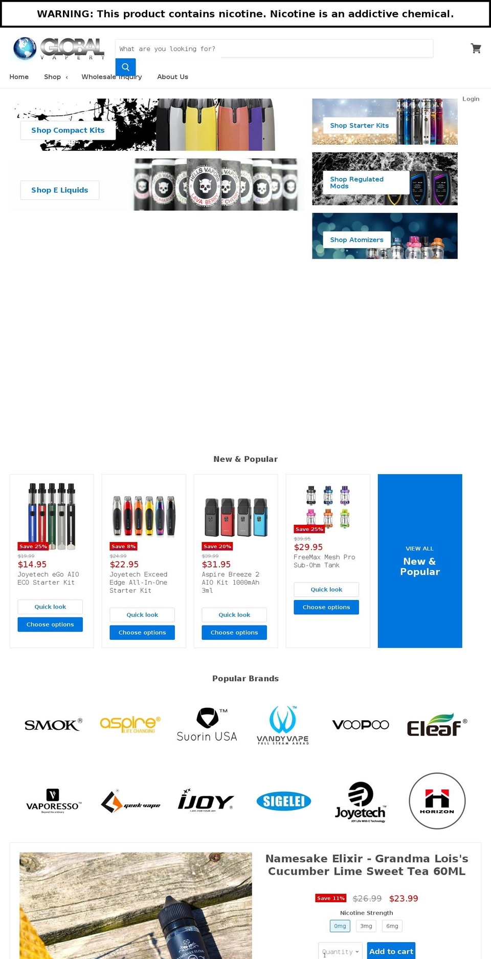 globalvapery.com shopify website screenshot