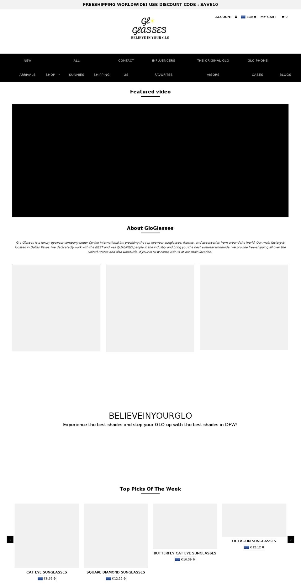 gloglasses.com — Shopify storefront screenshot