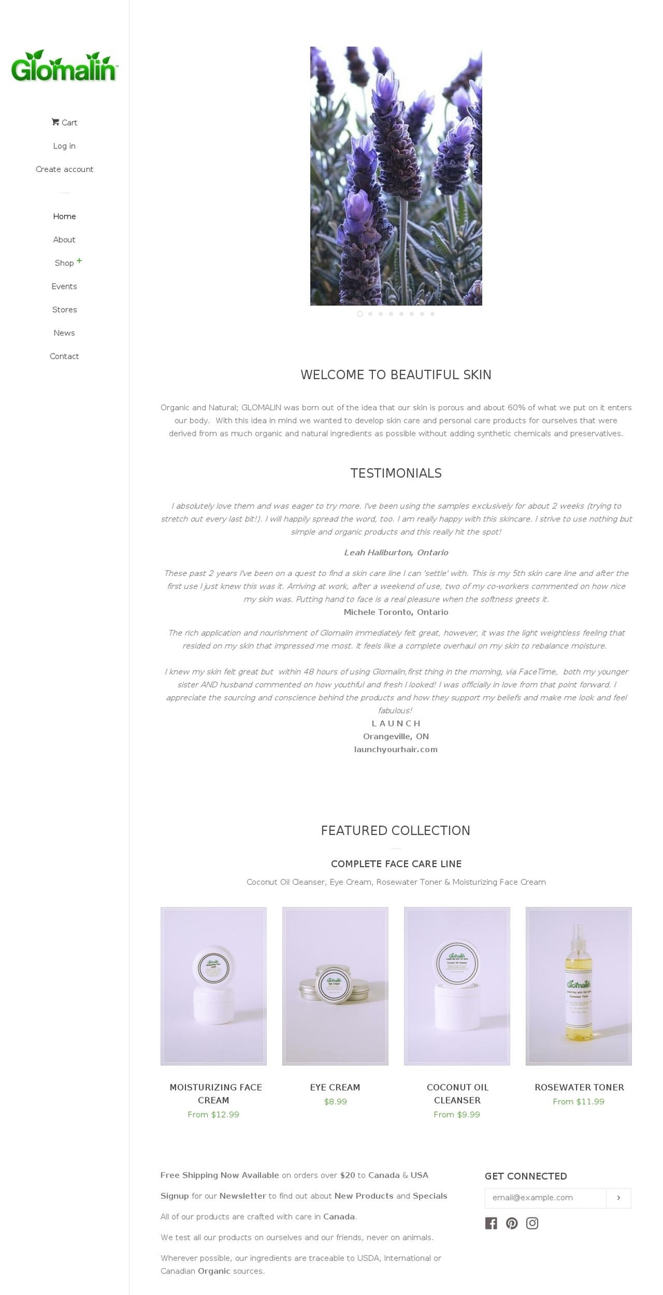 glomalin.ca shopify website screenshot