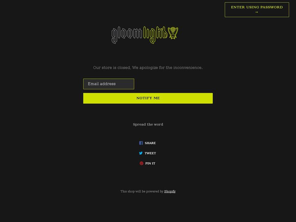 gloomlightbrand.com shopify website screenshot