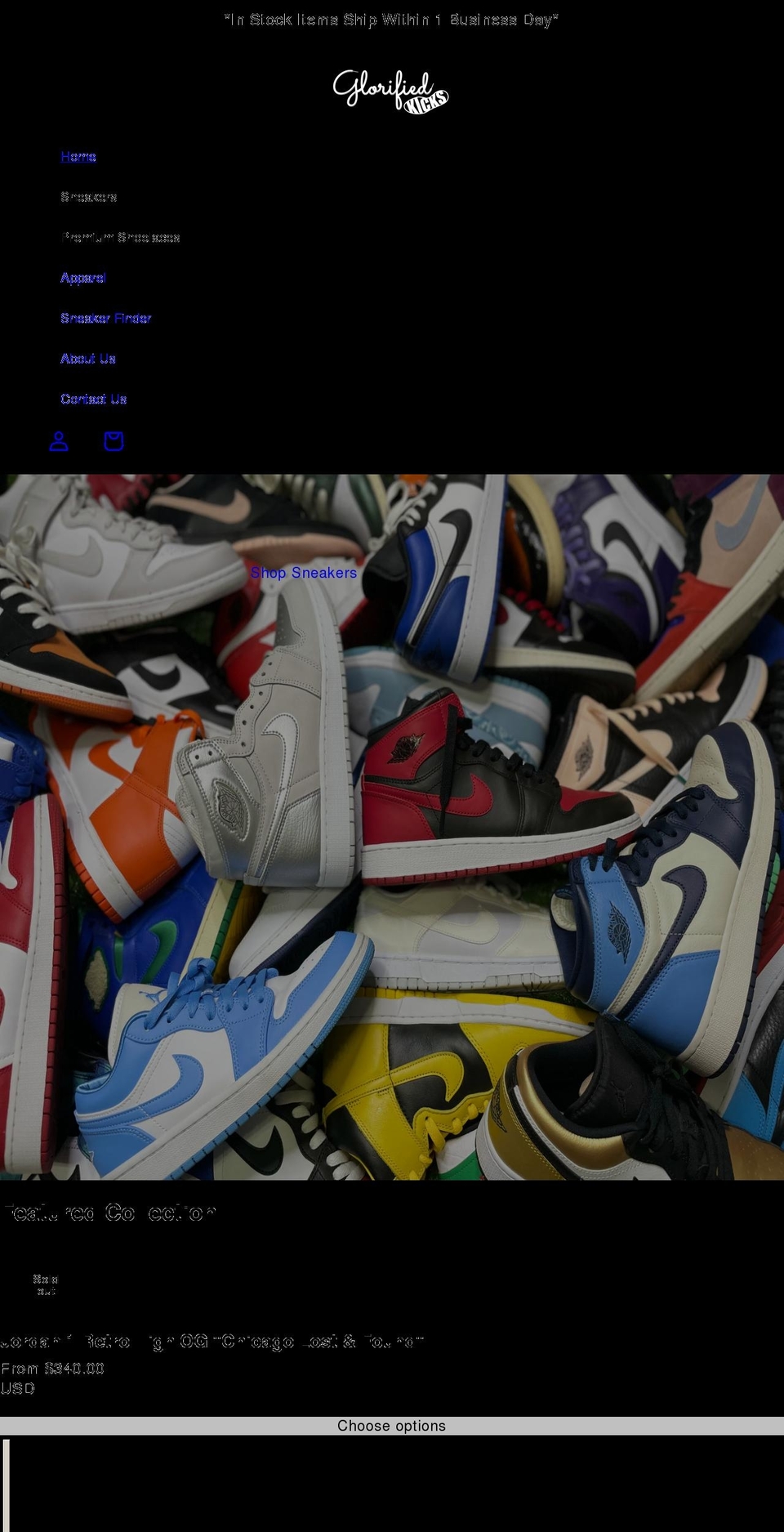 glorifiedkicks.com shopify website screenshot