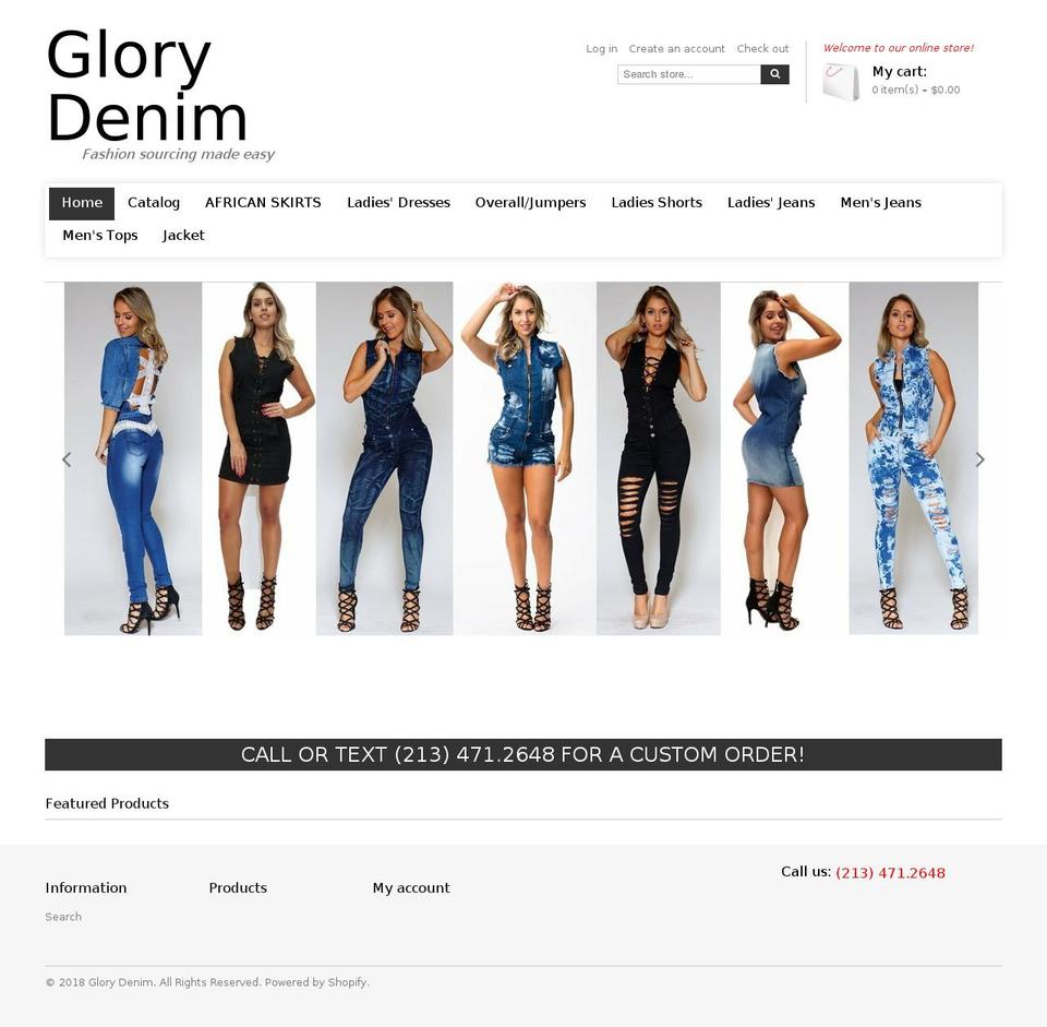 glorydenim.com — Shopify storefront screenshot