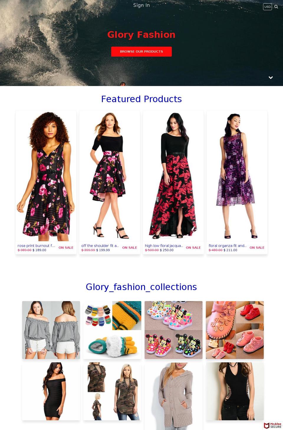 gloryfashionboutique.com — Shopify storefront screenshot