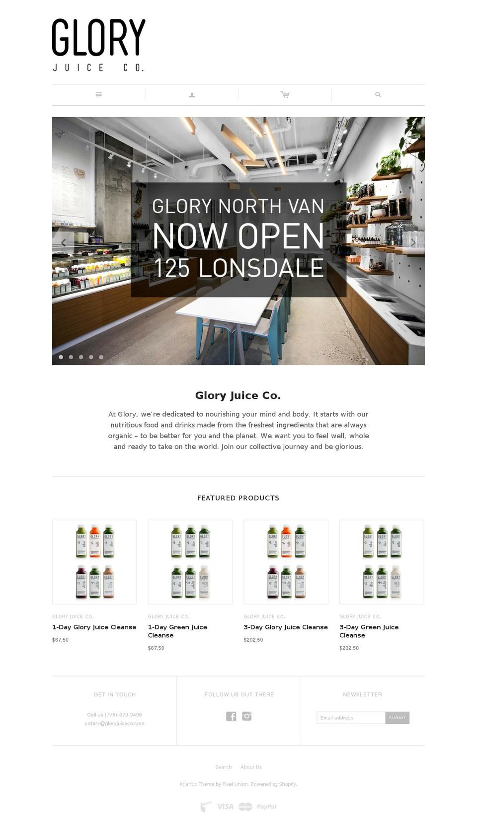 gloryjuiceco.com shopify website screenshot