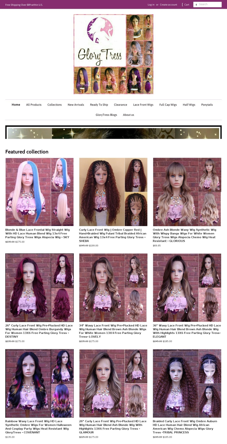 glorytress.com shopify website screenshot