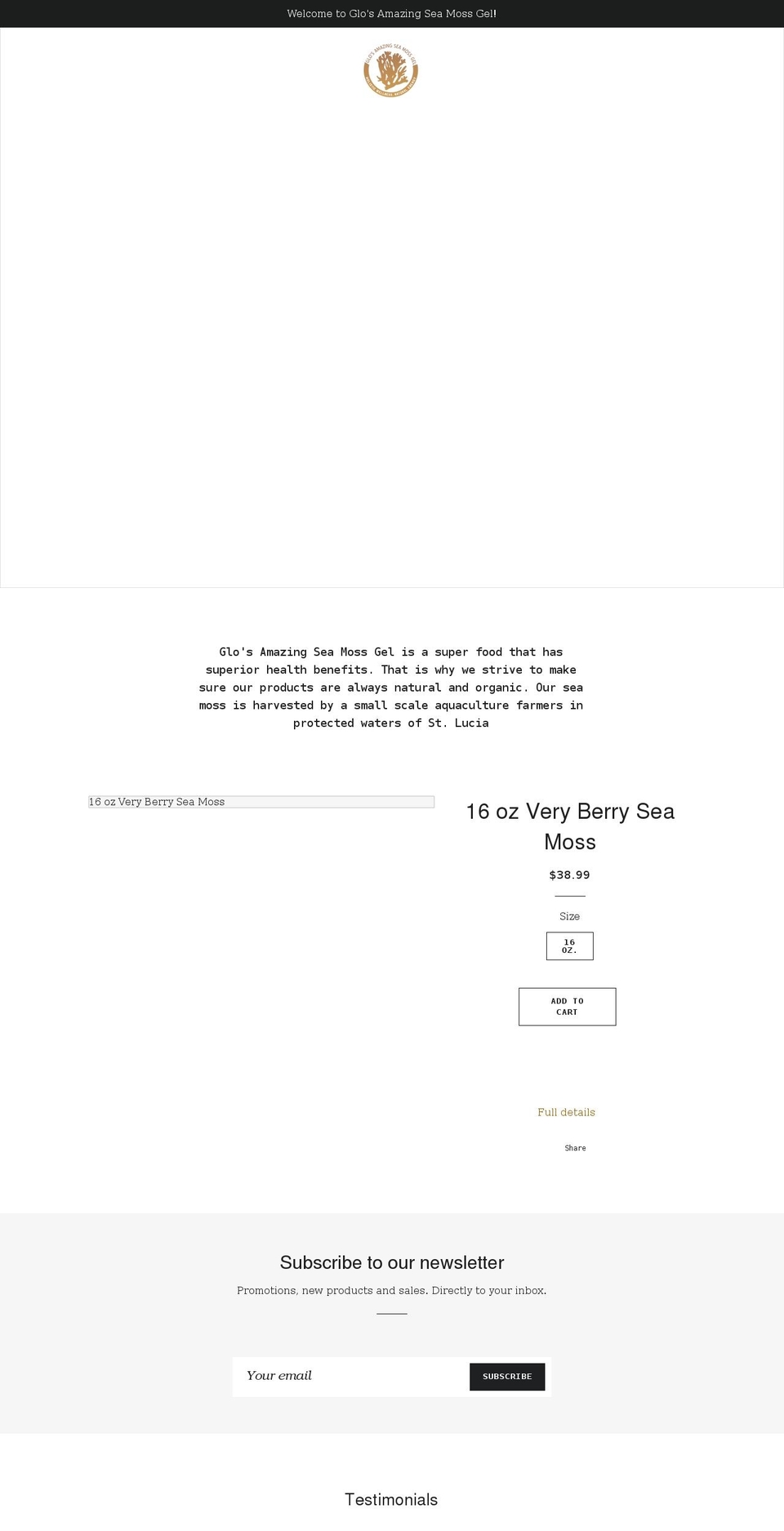 glosamazingseamoss.com shopify website screenshot