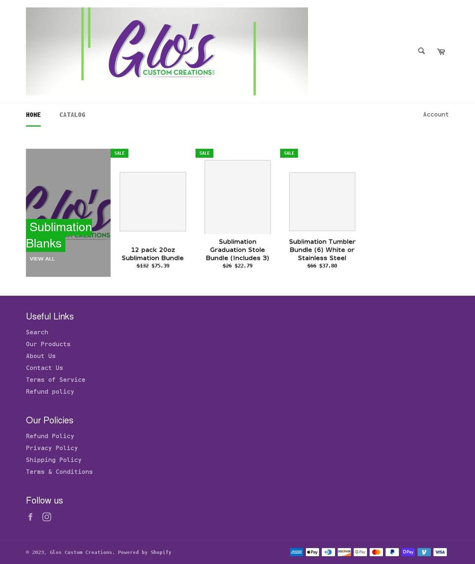 gloscustomcreations.com shopify website screenshot