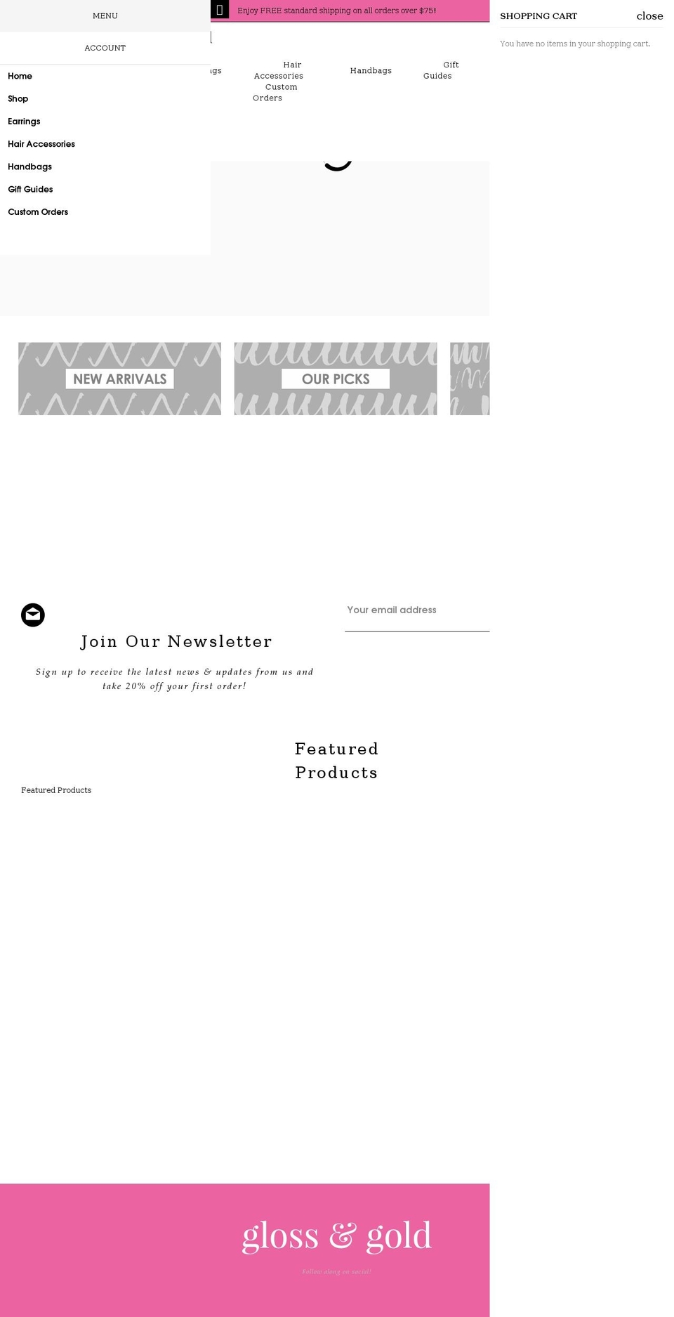 glossandgold.com shopify website screenshot