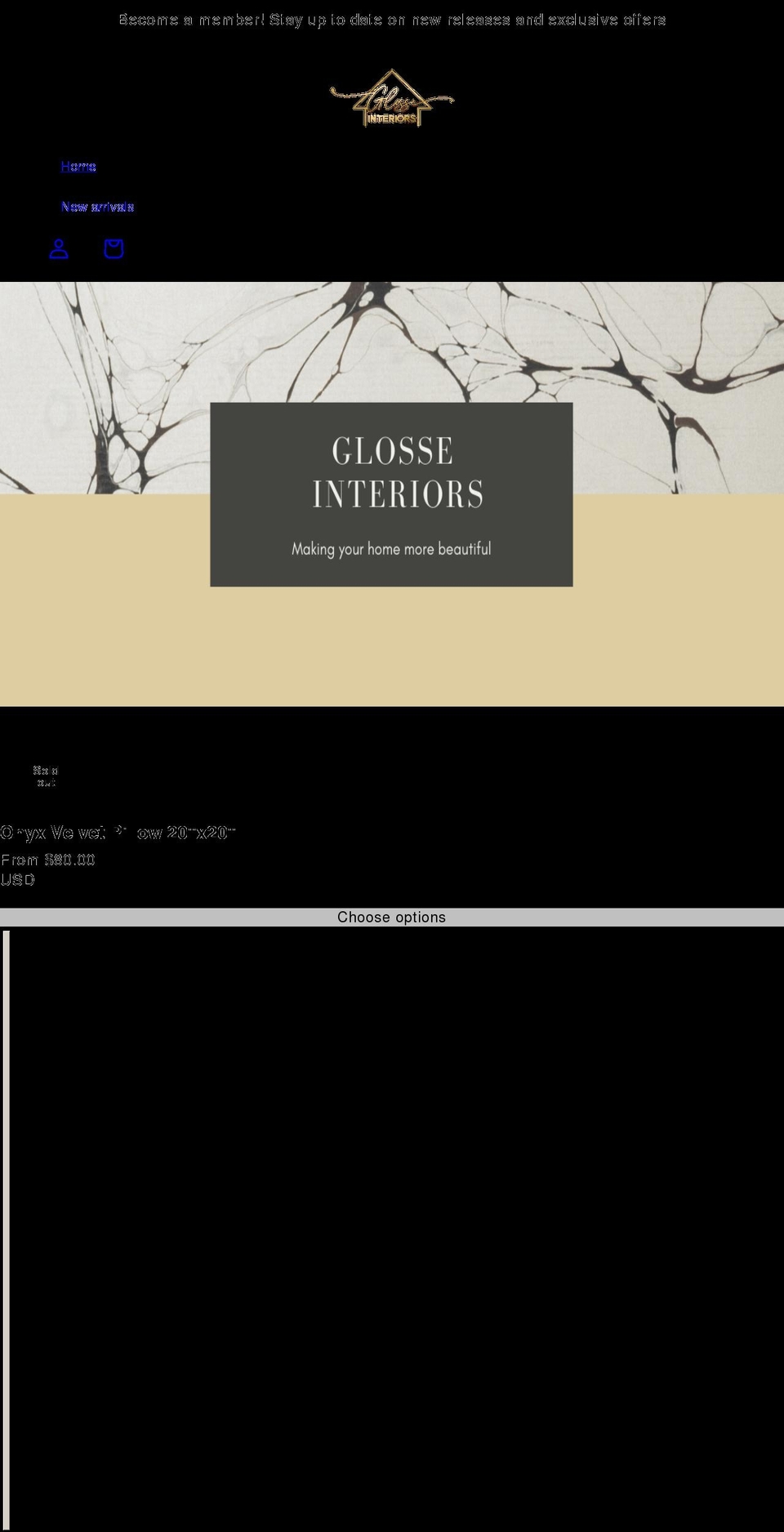 glosse-interiors.myshopify.com shopify website screenshot