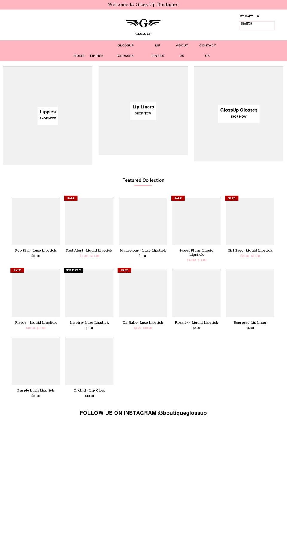 glossupboutique.com shopify website screenshot