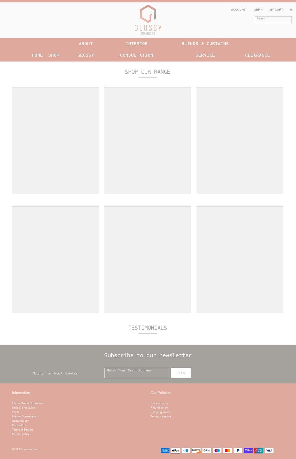 glossyinteriors.co.uk shopify website screenshot