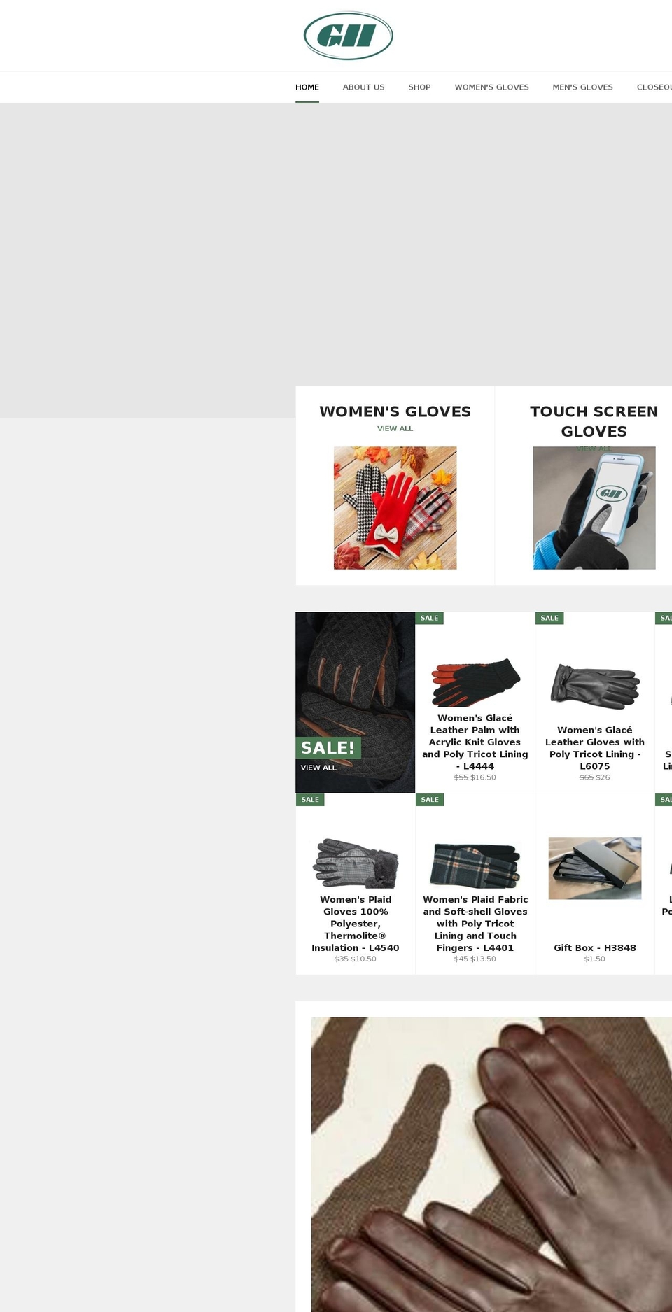 gloves-international.com — Shopify storefront screenshot