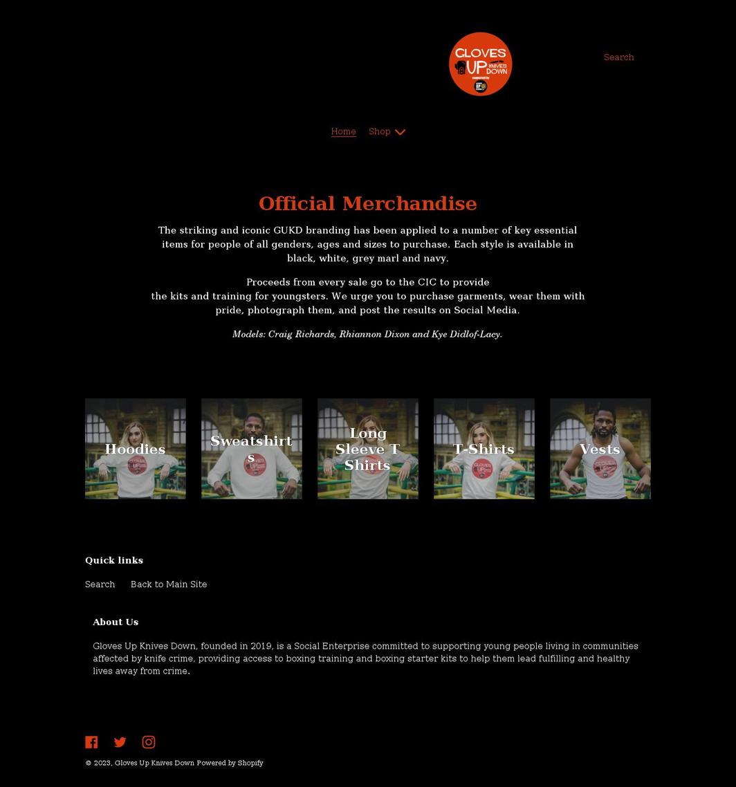 gloves-up-knives-down.myshopify.com shopify website screenshot