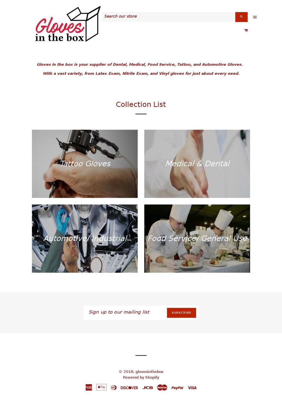 glovesinthebox.com — Shopify storefront screenshot