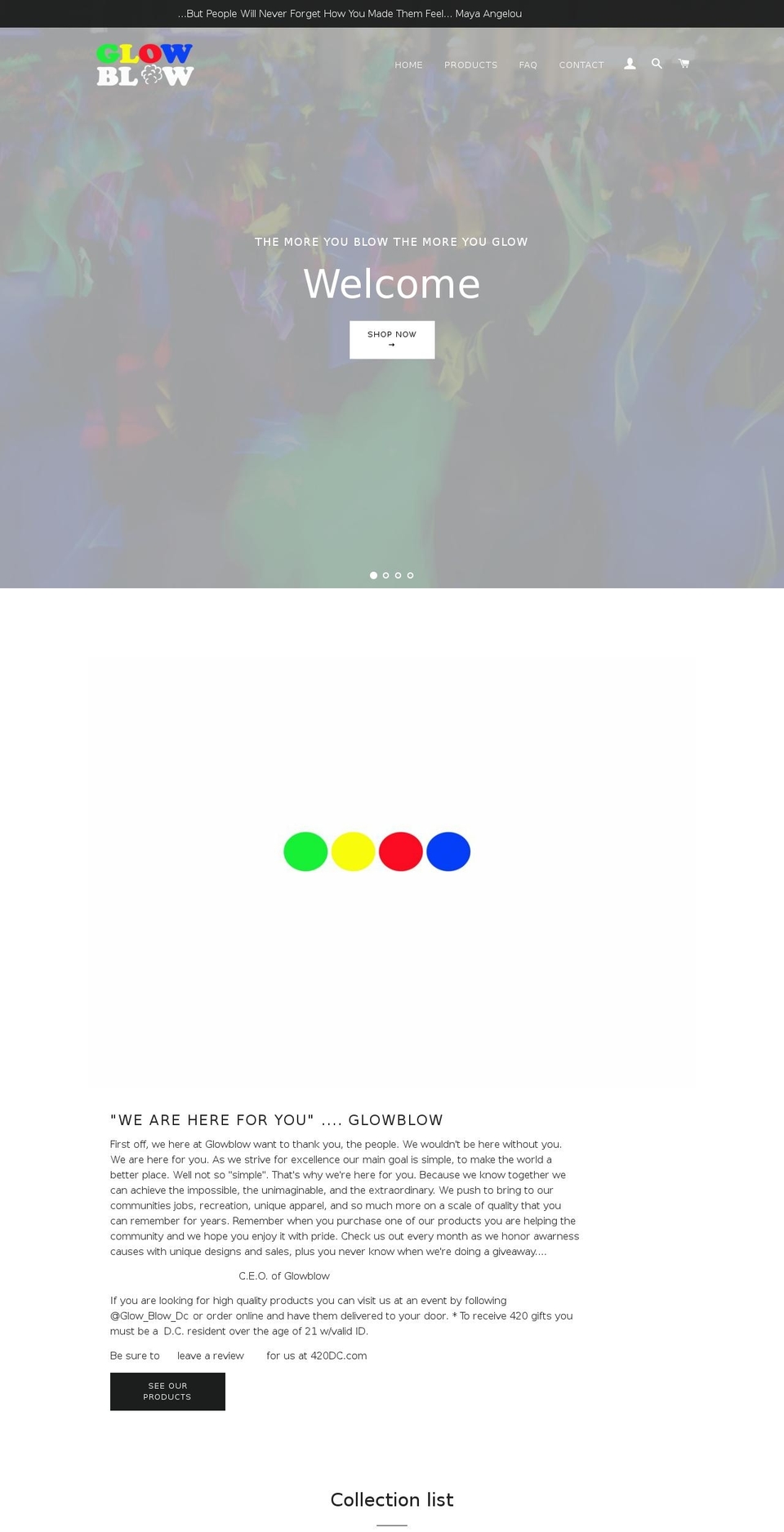glowblow.com shopify website screenshot