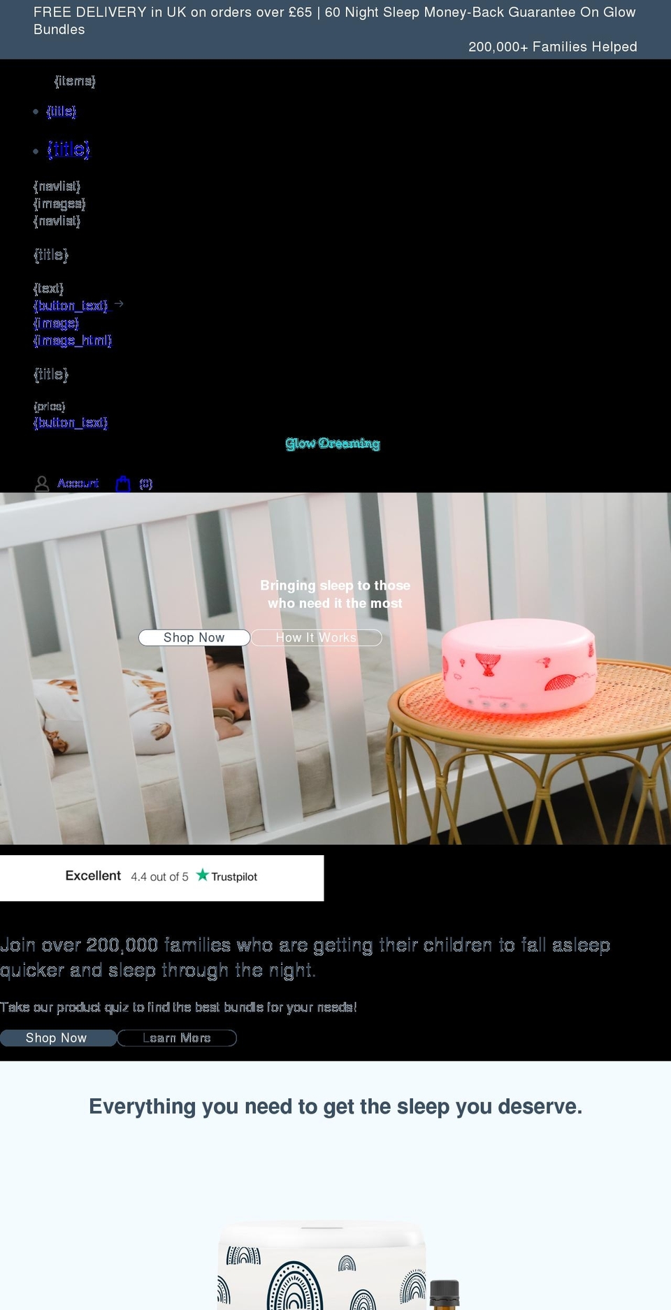 glowdreaming.co.uk shopify website screenshot