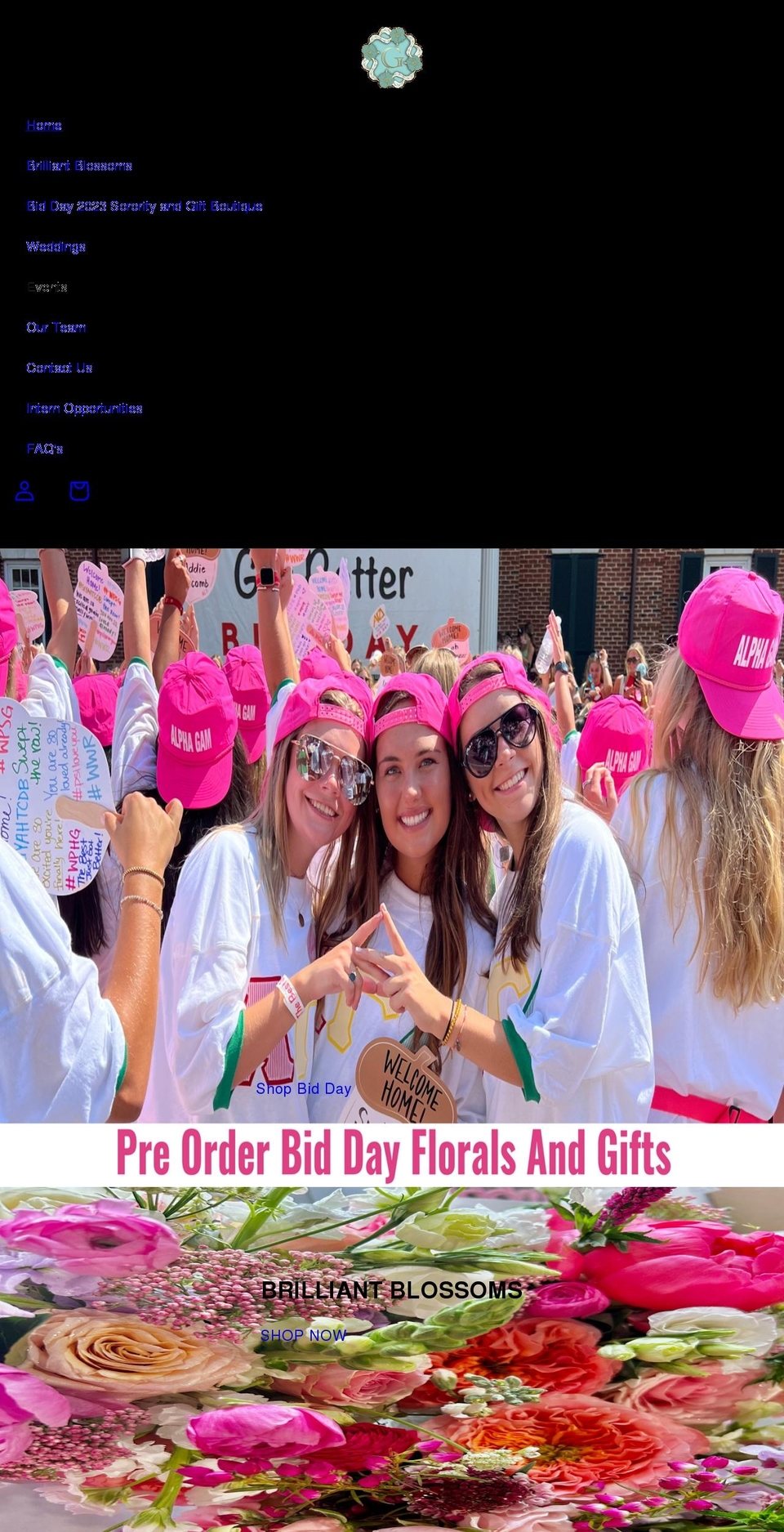 glowfloralevents.com shopify website screenshot