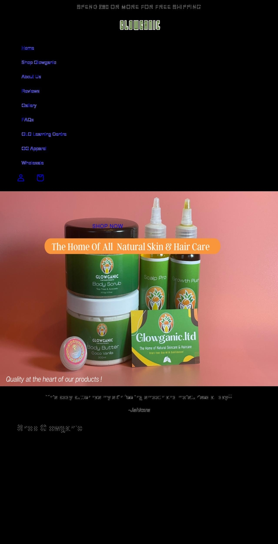 glowganic.co.uk shopify website screenshot