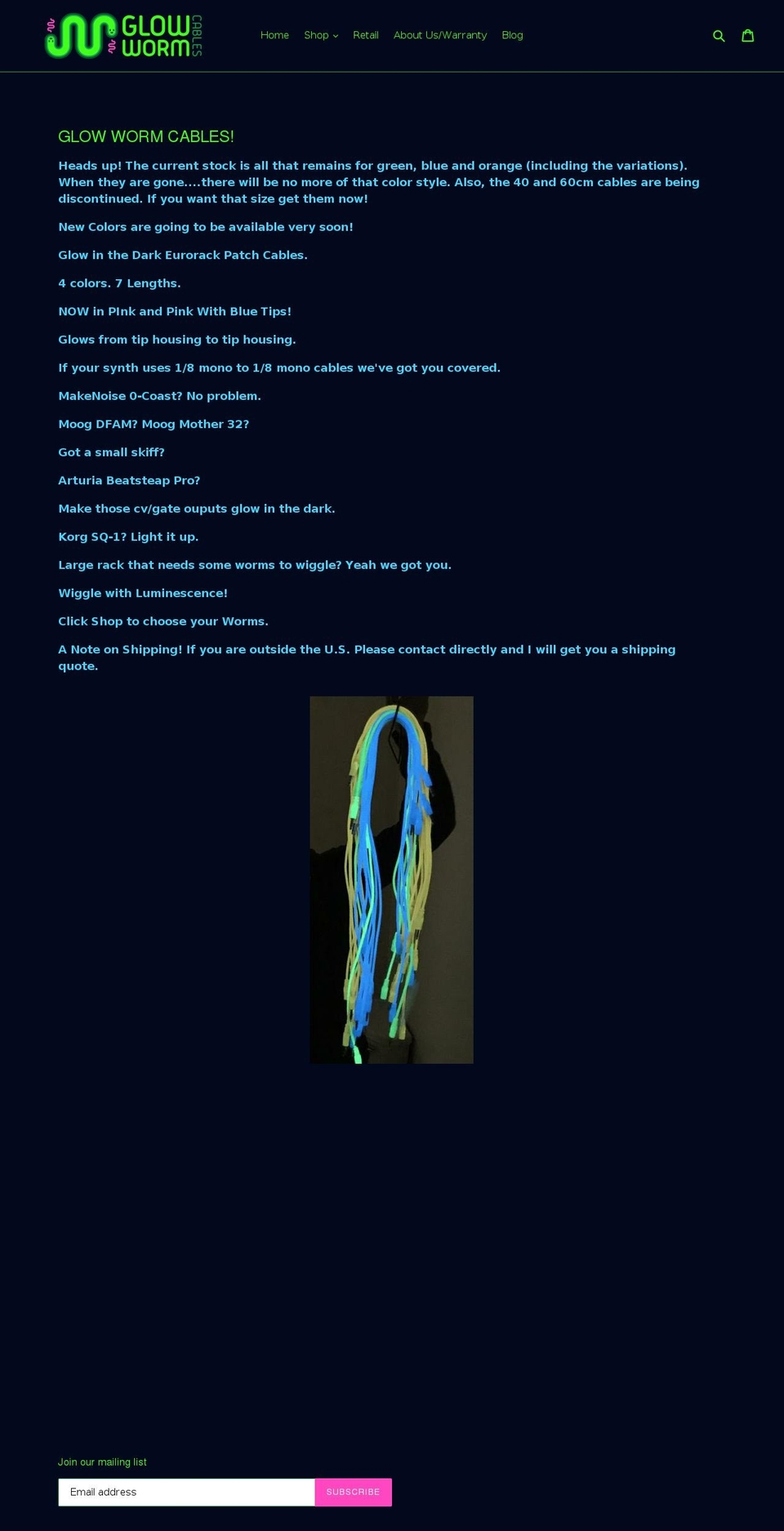 glowinthedarkcables.com — Shopify storefront screenshot