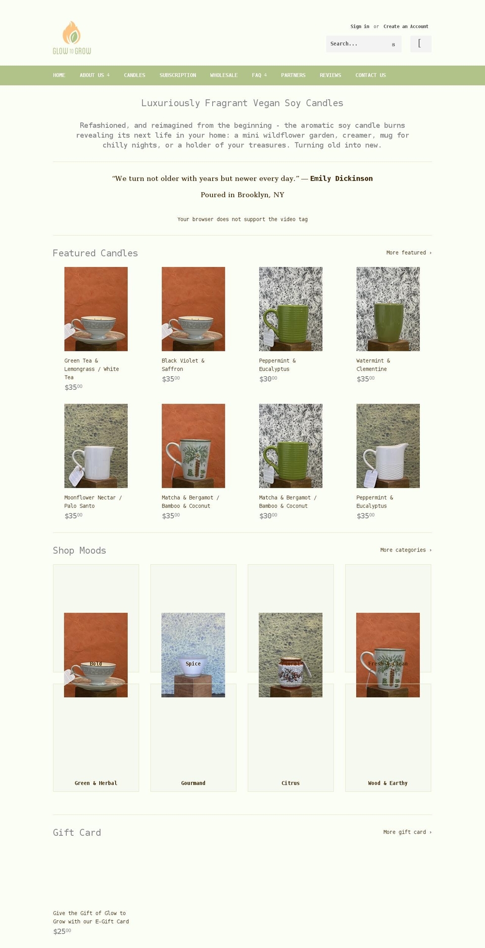 glowtogrowcandle.com shopify website screenshot