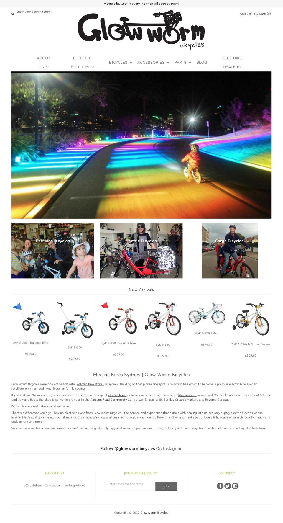 glowwormbicycles.com.au shopify website screenshot