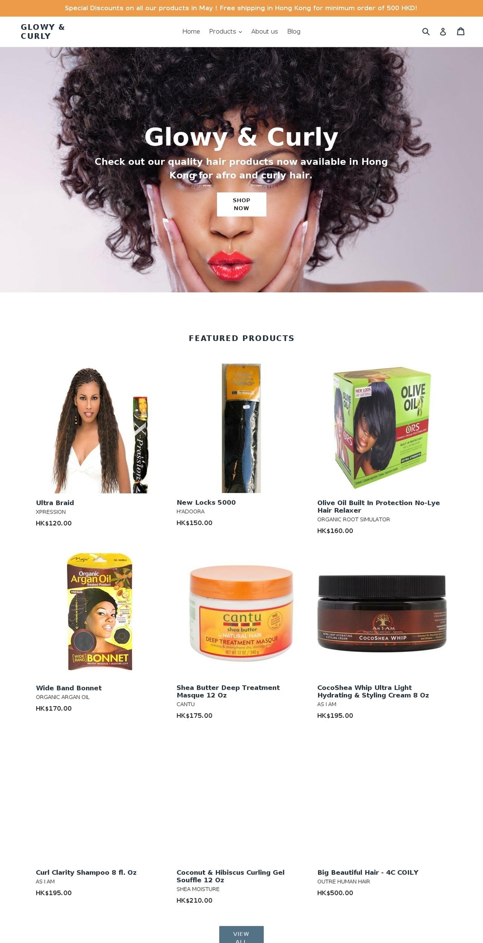 glowyandcurly.com — Shopify storefront screenshot