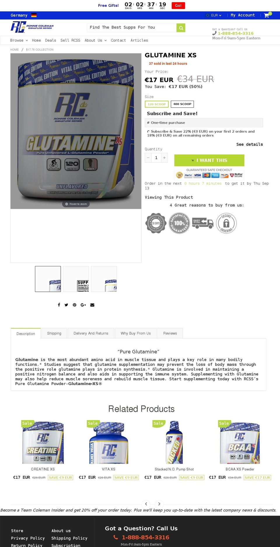glutamine-xs.com — Shopify storefront screenshot