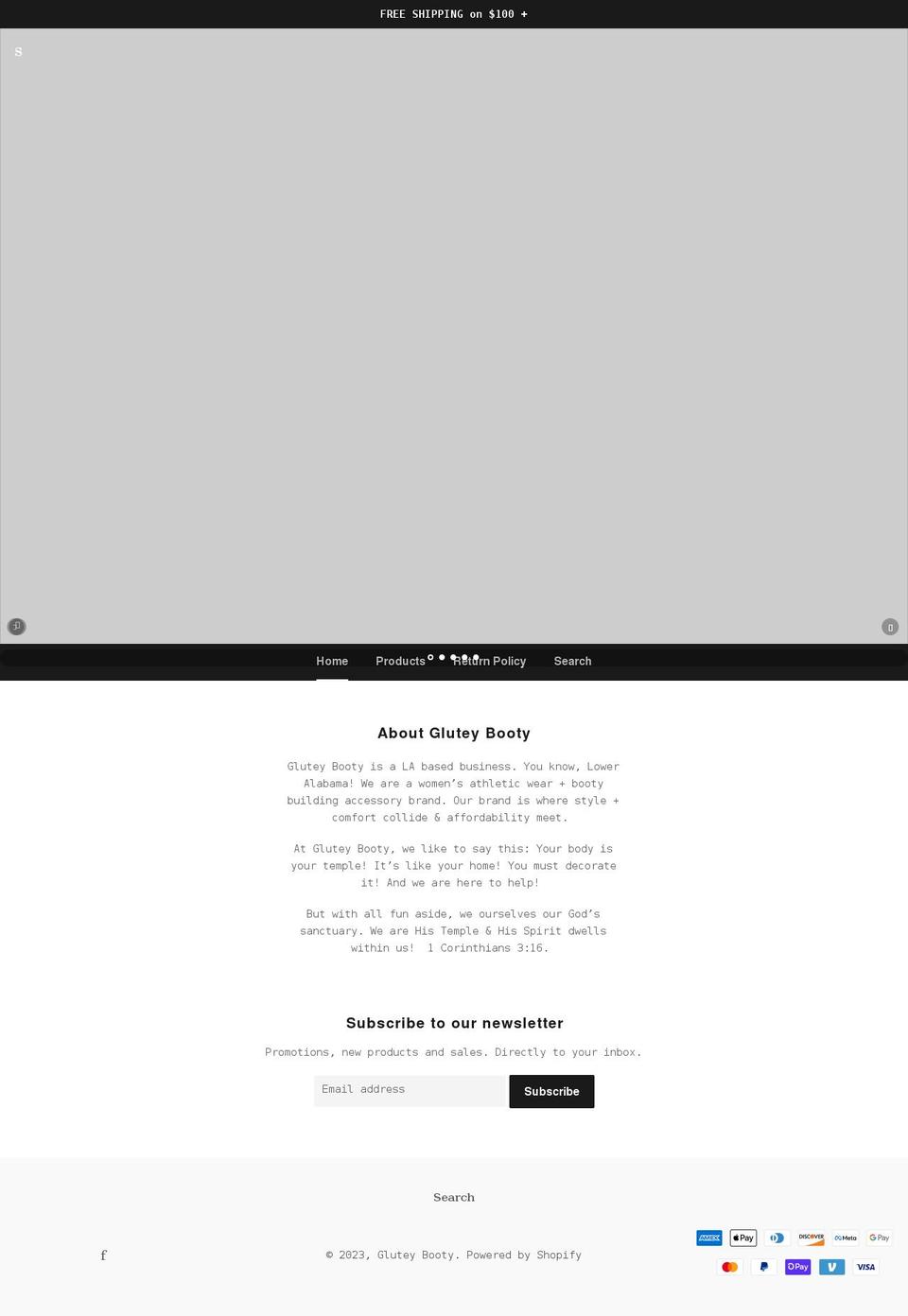 gluteybooty.com shopify website screenshot